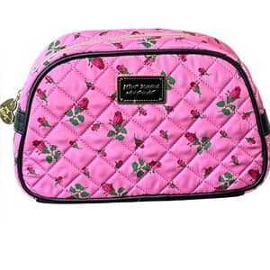 Betsey Johnson Pink Quilted Rose Print Cosmetic Makeup Bag Case
